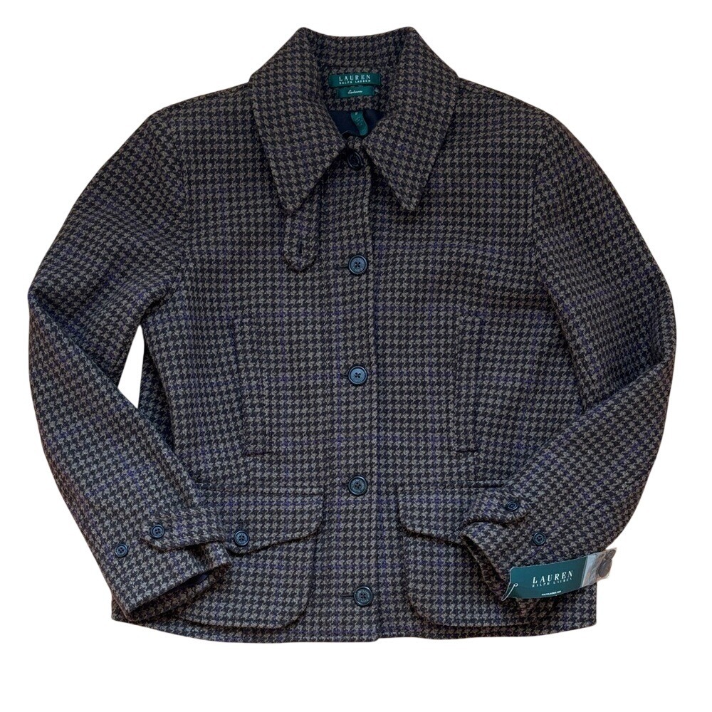 Lauren Ralph Lauren‎ Houndstooth Wool Jacket Brown Purple 16 NWT 20011703585N